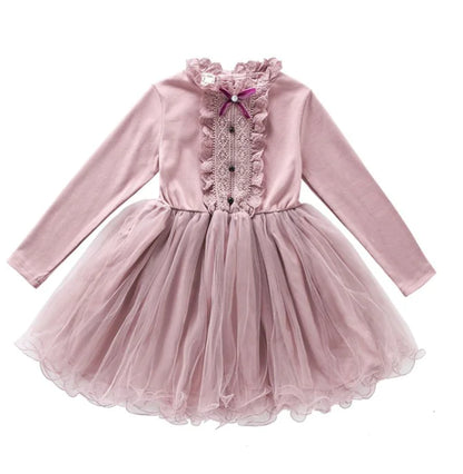 New Spring Long Sleeve Princess Lace Dress for Girls