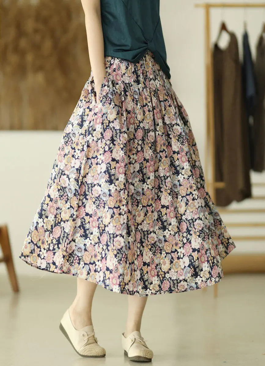 High Waist Retro Floral A-Line Loose Skirt