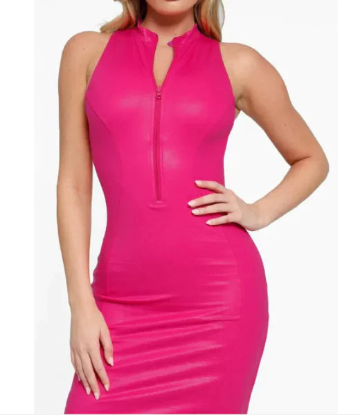 Women's Sleeveless Slim Fit PU Leather Sheath Dress