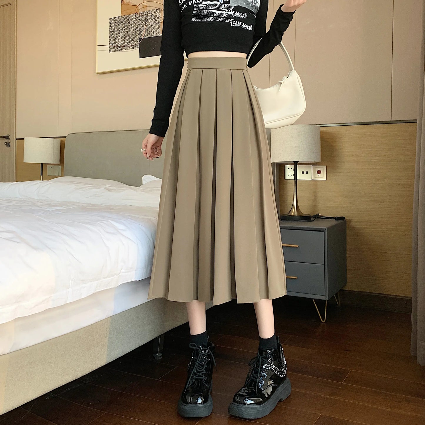 Mid-Length High Waist A-Line Umbrella Skirt