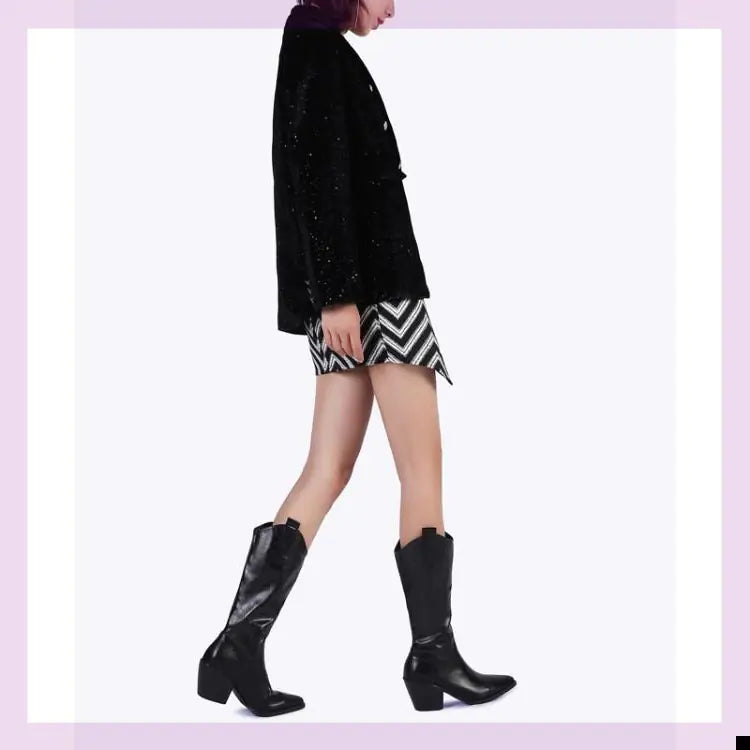 New Women’s Knee-High Boots – Pointed Toe & Chunky Heel