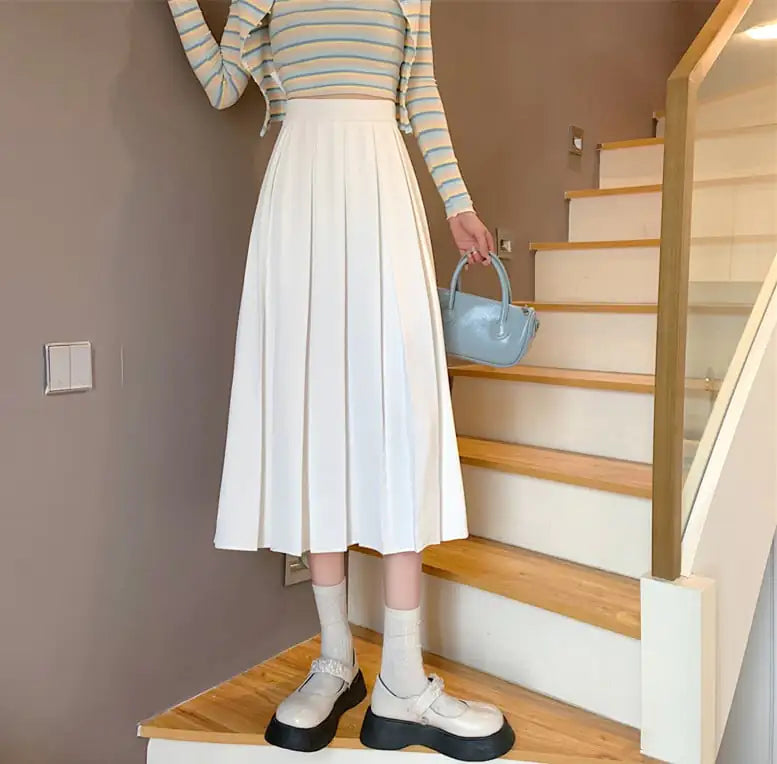 Mid-Length High Waist A-Line Umbrella Skirt