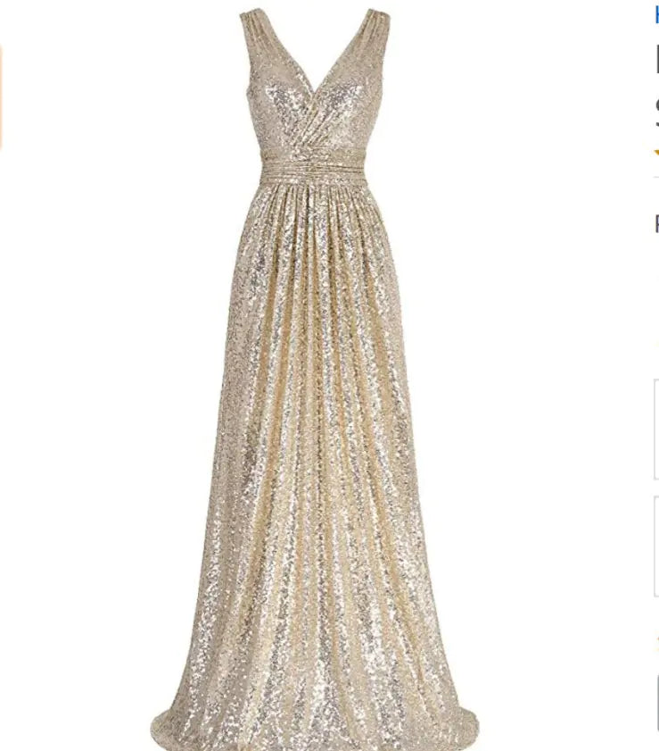 V-neck Slimming Long Sequin Evening Dress