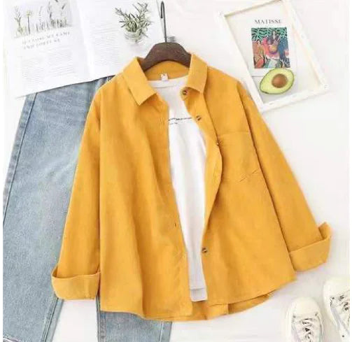 Solid Color White Button-Up Shirt for Women