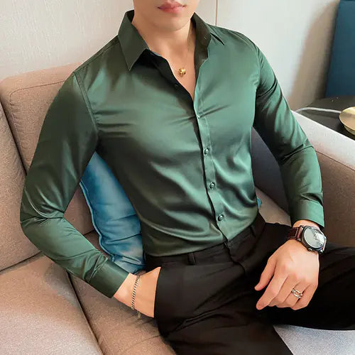 10-Color Slim Fit Long Sleeve Dress Shirt for Men