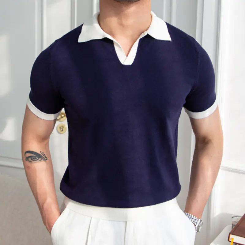 Men's Summer Red Polo Neck Slim Fit Short Sleeve Shirt