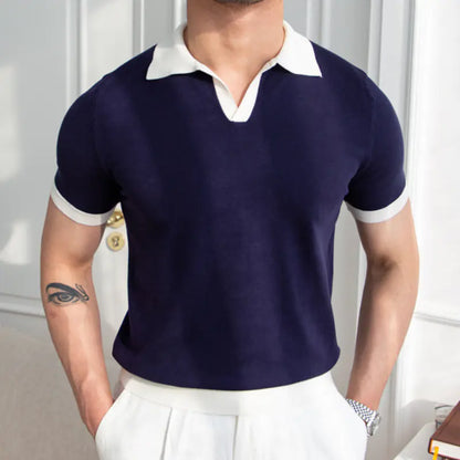 Men's Summer Red Polo Neck Slim Fit Short Sleeve Shirt