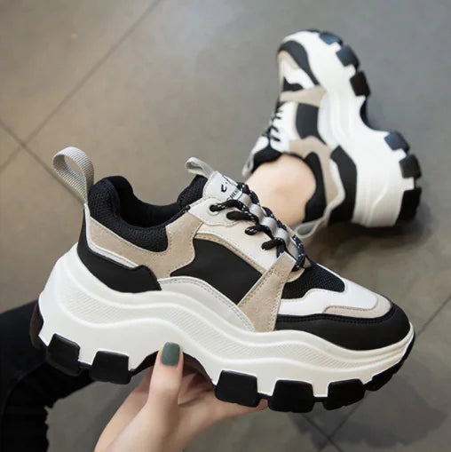 Lace-Up Round Toe Women's Mesh Platform Shoes