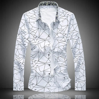 Men's Slim Fit Long Casual Shirt with Square Collar