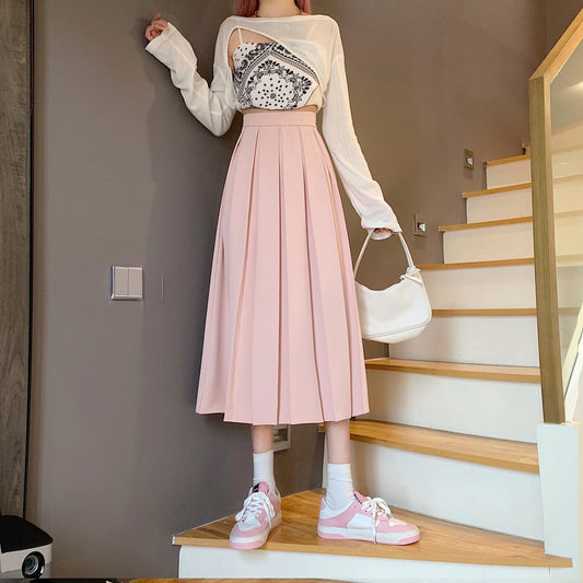 Mid-Length High Waist A-Line Umbrella Skirt