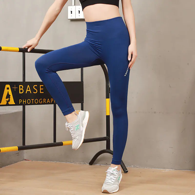 Ladies' High Stretch Breathable Running Letter Leggings  colors including Black, Dark Blue, Red Bean Paste, Coffee Purple, and Navy Blue,