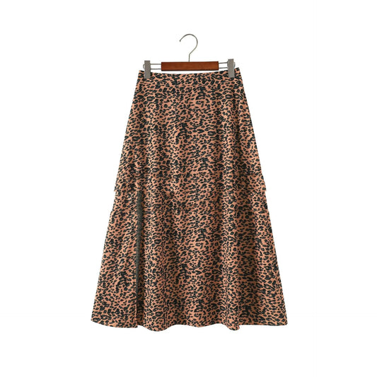 Women's A-Line Long Skirt in Leopard Print Floral