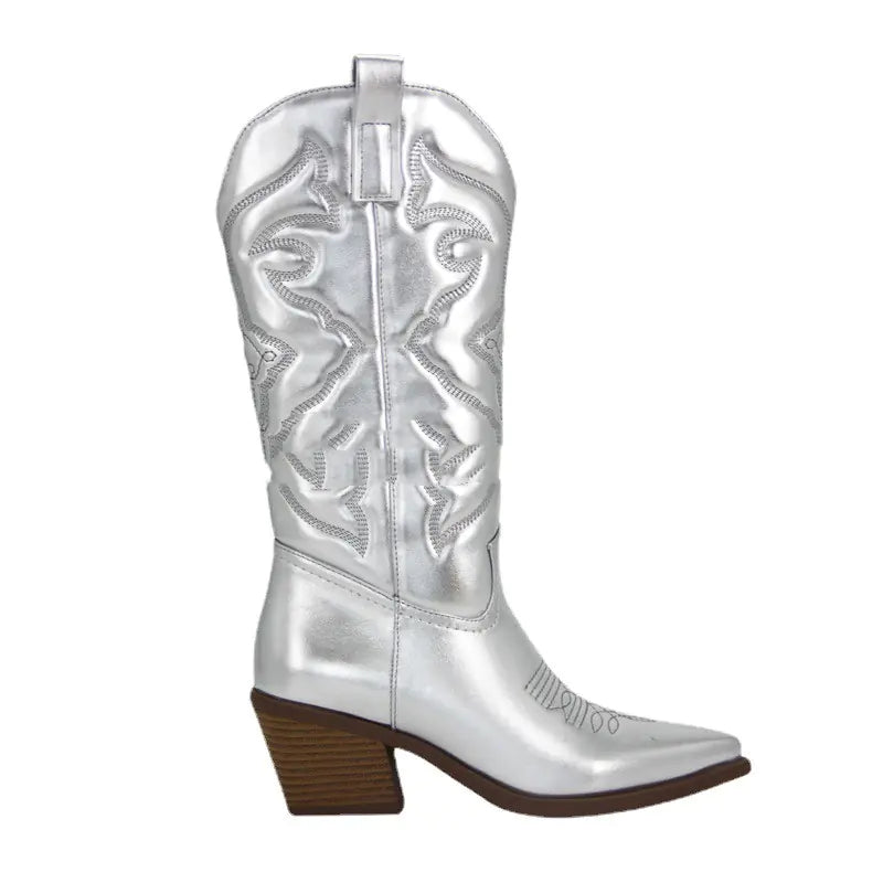Vintage-Cowboystiefel für Damen – Blockabsatz und breite Taille