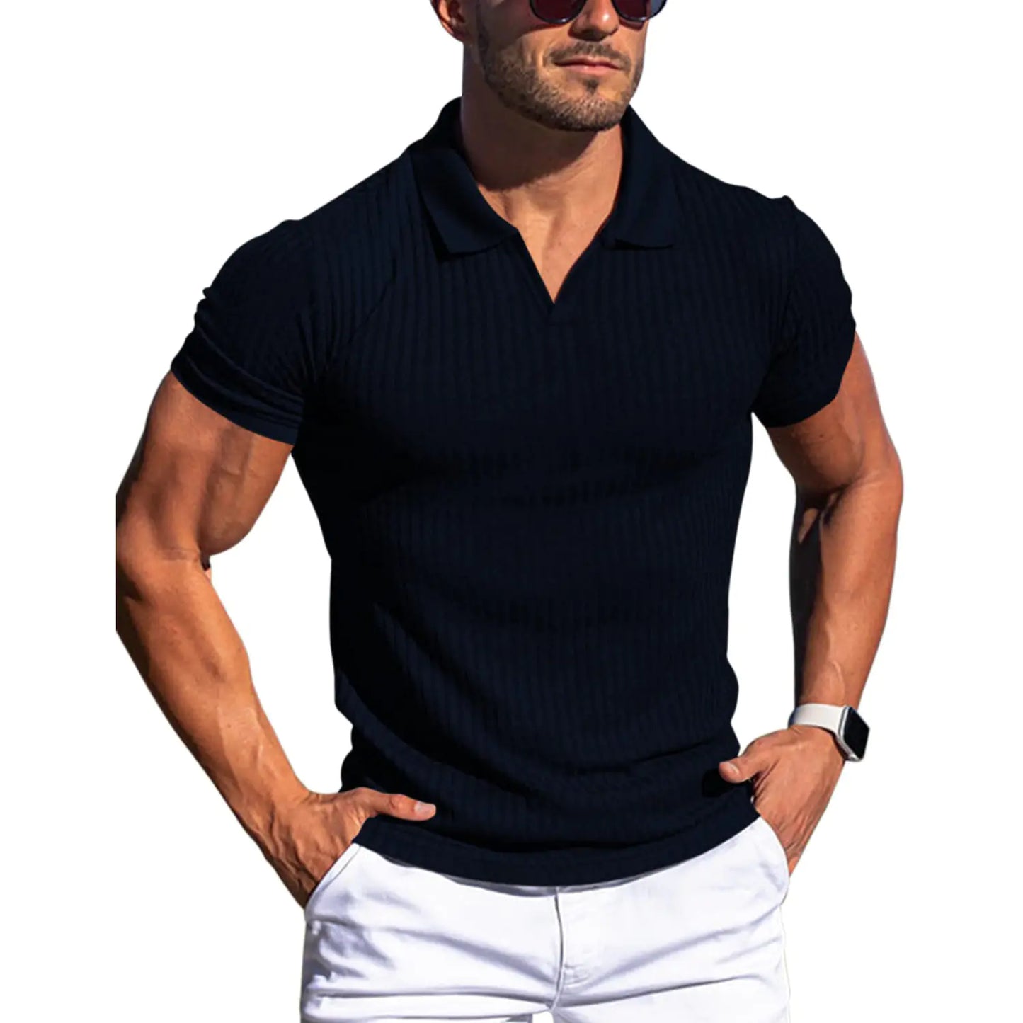 Men's Slim Fit Short Sleeve Polo Shirt with Stripes