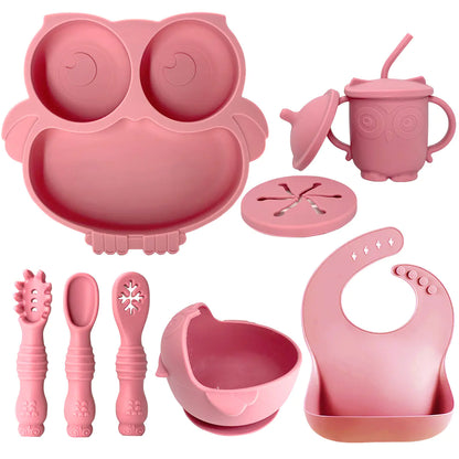 Silicone Baby Tableware Set with Suction Bowl and Owl
