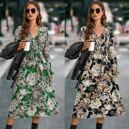 Cross V-neck Long Sleeve Dress