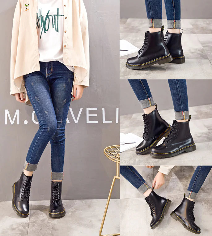 Women's British Style Chunky Heel Martin Boots