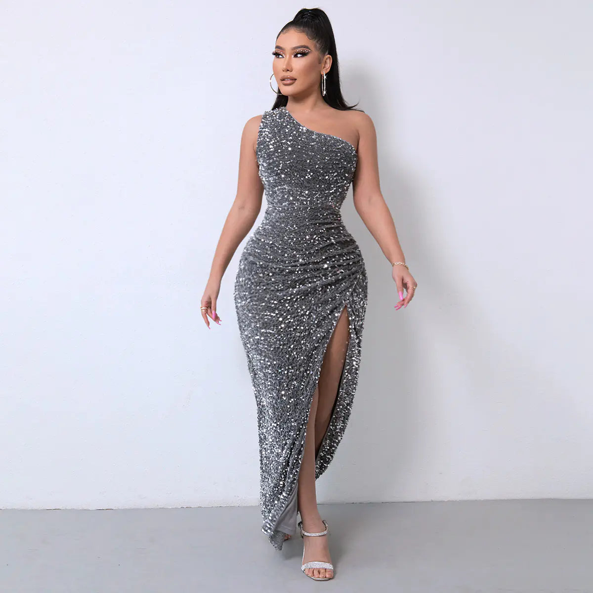 Summer 2024 Sequin Sleeveless Pencil Dress with Slit Available in sizes S to XXL