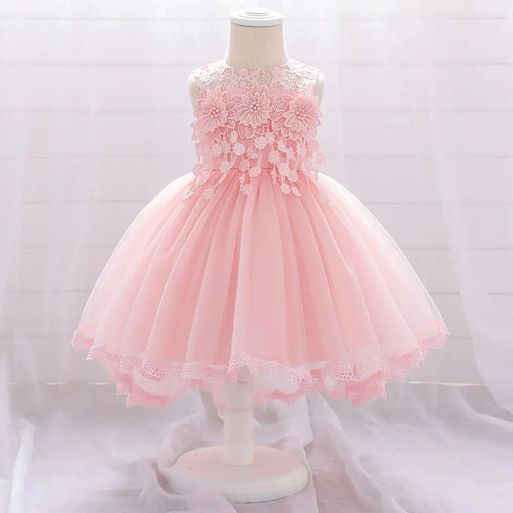 Lace Flower Pearl Flower Girl Dress for Kids  70cm to 90cm,