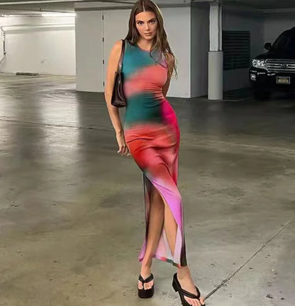 Batik Midi Dress with Digital Print and Sleeveless Design