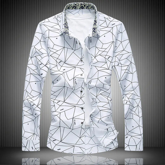 Men's Slim Fit Long Casual Shirt with Square Collar