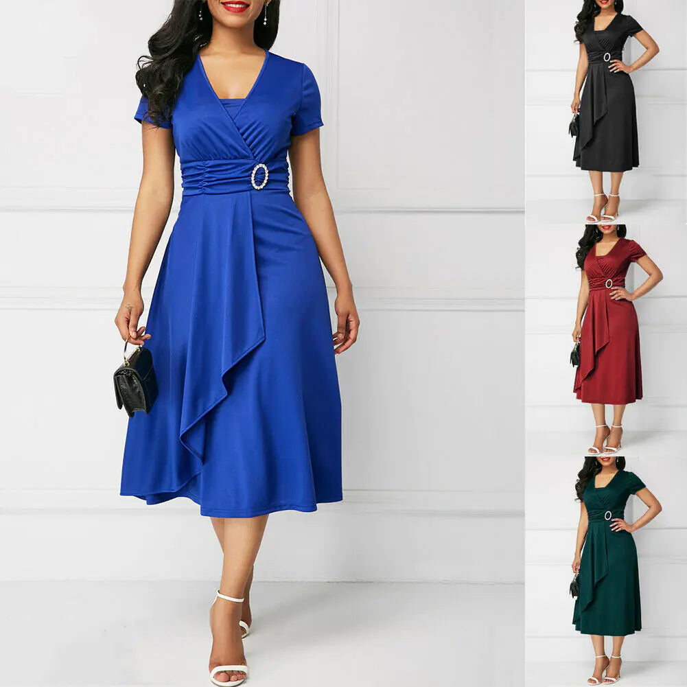 Summer Asymmetrical V-Neck High-Waist Dress