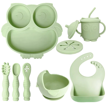 Silicone Baby Tableware Set with Suction Bowl and Owl