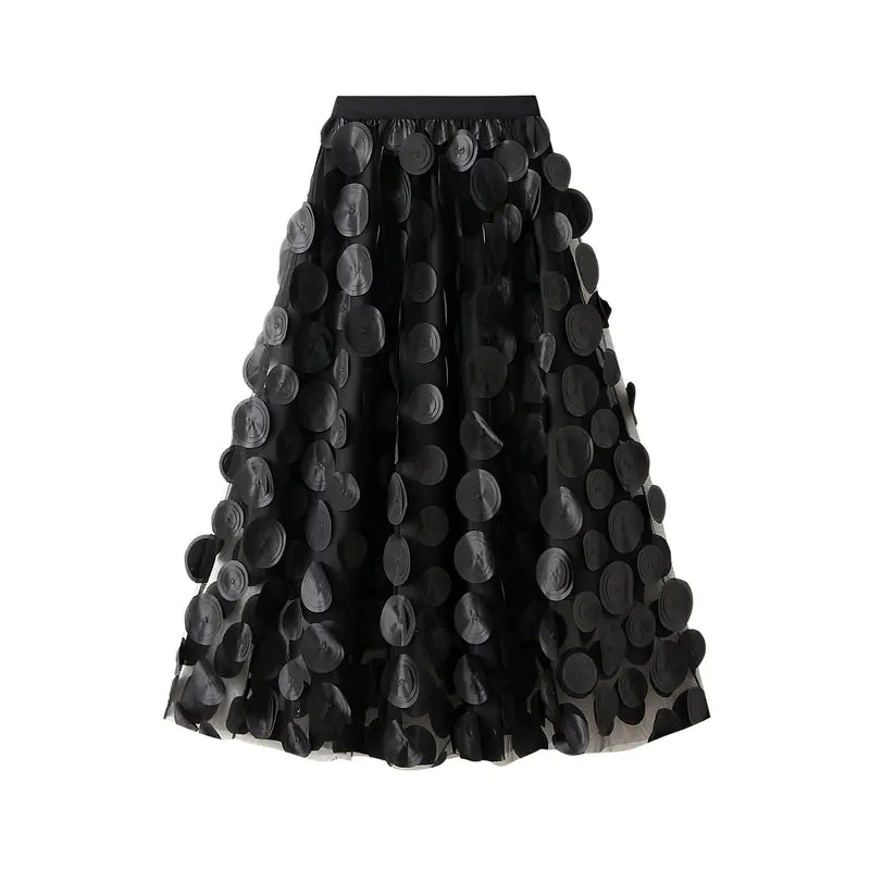 3D Polka Dot Black Mesh Skirt