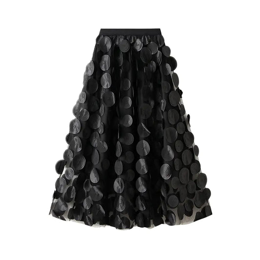 3D Polka Dot Black Mesh Skirt