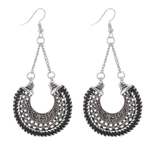 Boho Vintage Metal Hollow Earrings with Woven Rope