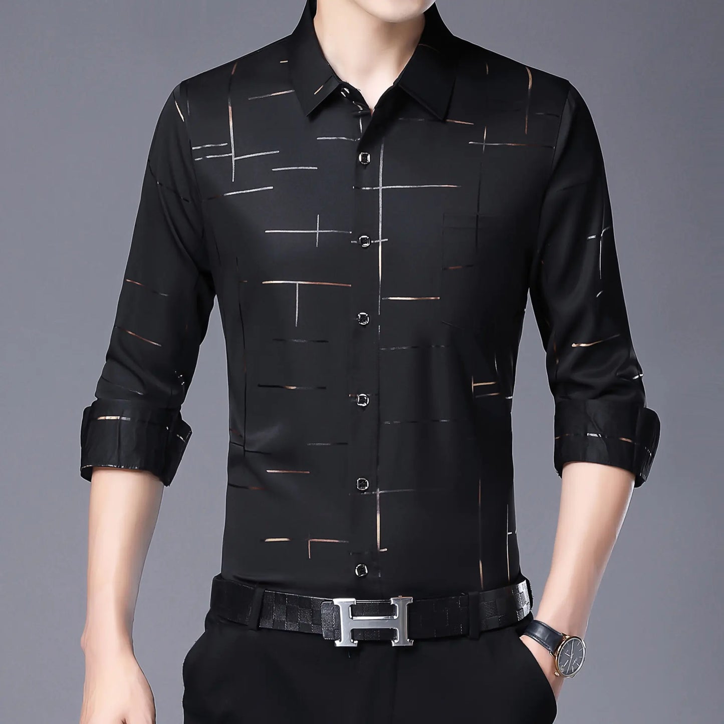 Men's Slim Fit Long Sleeve Floral Print Shirt