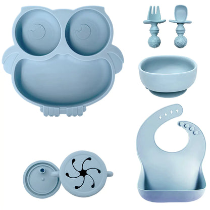 Silicone Baby Tableware Set with Suction Bowl and Owl