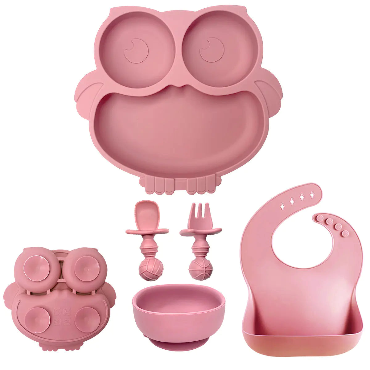 Silicone Baby Tableware Set with Suction Bowl and Owl