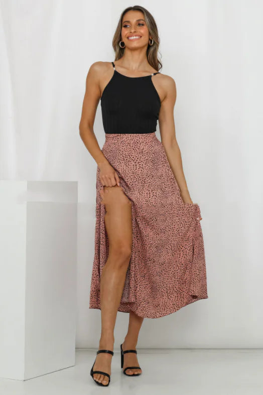 Women's A-Line Long Skirt in Leopard Print Floral