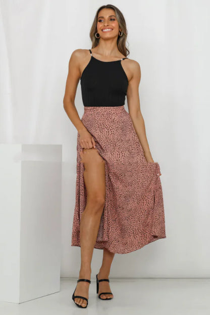 Women's A-Line Long Skirt in Leopard Print Floral
