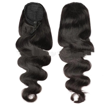 Natural Black Drawstring Ponytail Human Hair Wig