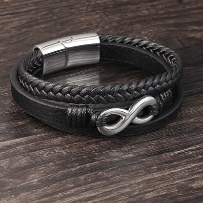 Genuine Leather Braided Men's Bracelet with Steel Accent
