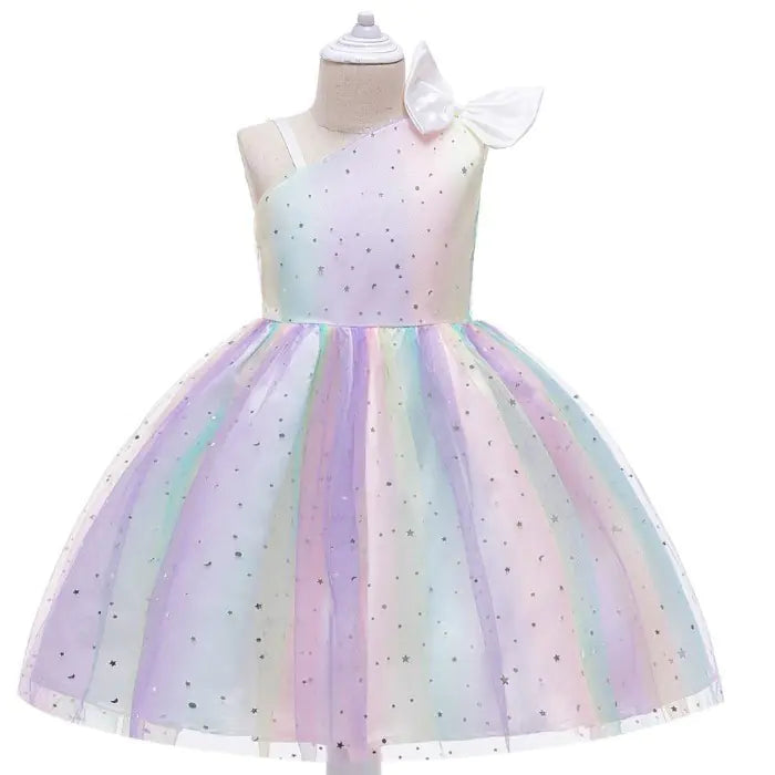 High-End Sequin Tulle Dress for Girls with Bow