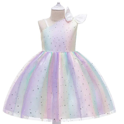 High-End Sequin Tulle Dress for Girls with Bow