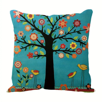 Linen Cartoon Tree Printed Throw Pillow Cover 17.72"