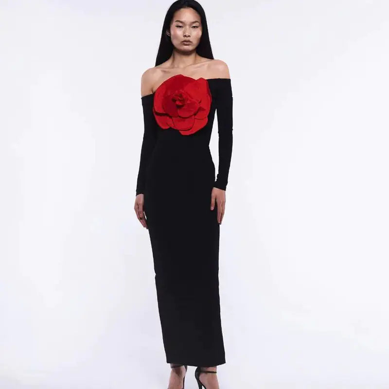 Slim Fit Backless Floral Split Dress