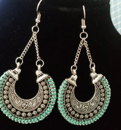 Boho Vintage Metal Hollow Earrings with Woven Rope