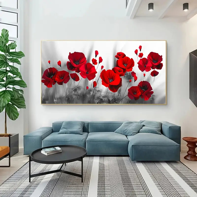 Abstract Red Bloom Flower Canvas Wall Art (No Frame)