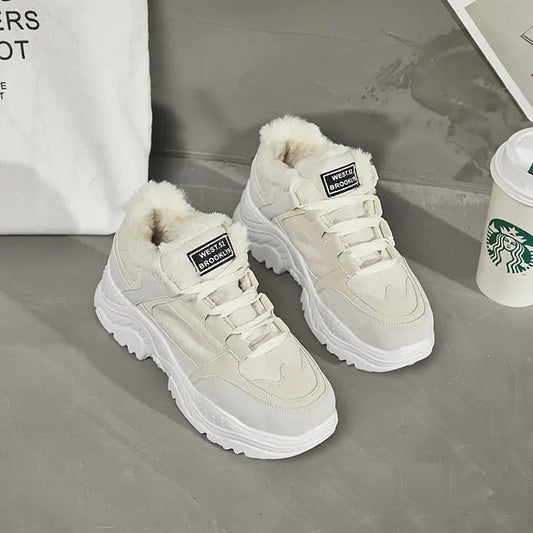 Winter Fleece Sneakers for Women - Thick Sole Fashion