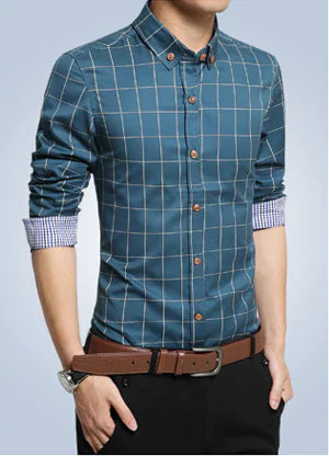 Men's Slim Fit Printed Checkered Shirt